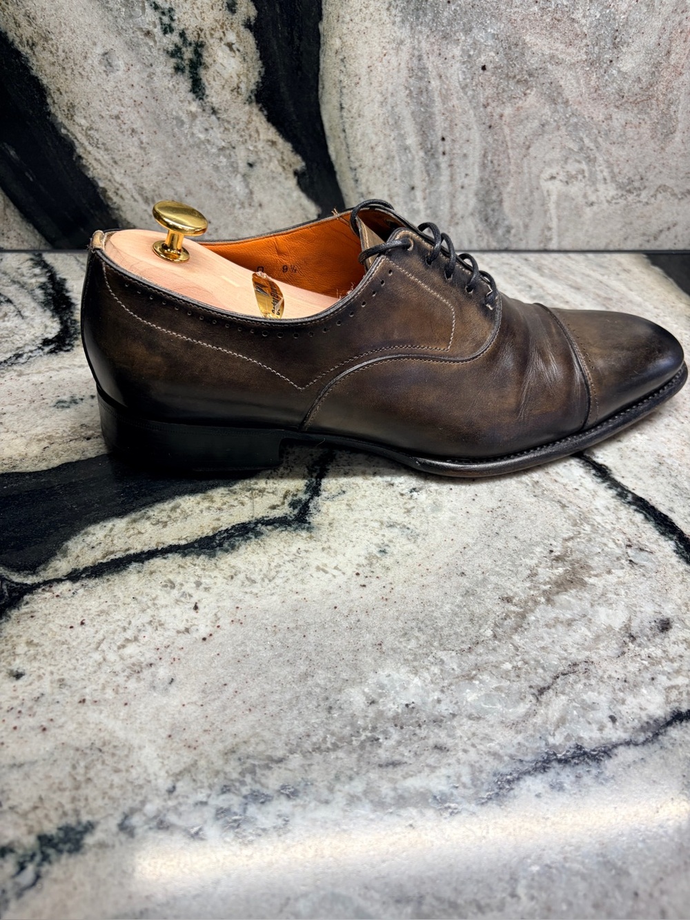 Santoni Fatte a Mano Museum Brown Cap Toe Oxford UK 9.5 US 10.5 Handmade - Picture 4 of 12
